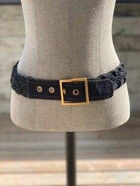 Vintage Y2K Braided Denim Jean Wide Statement Waist Belt Gold Buckle Retro Boho